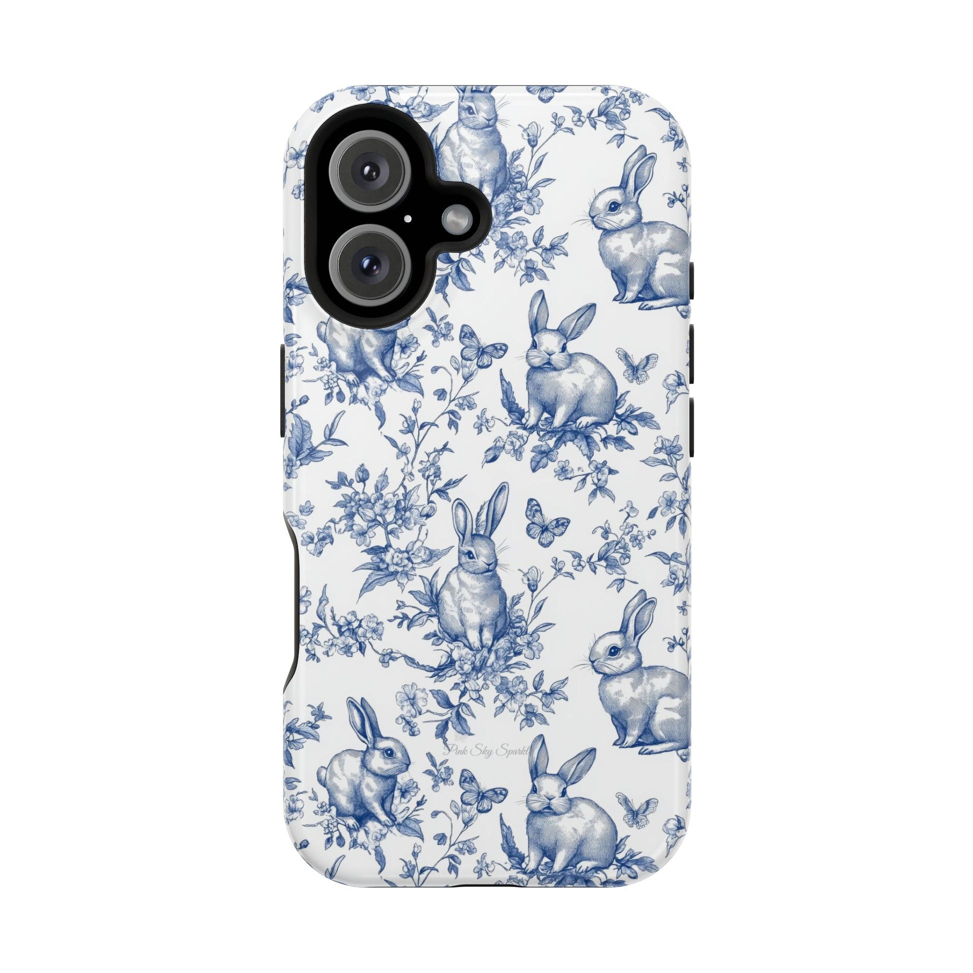 Blue French Toile Floral Rabbit Magnetic iPhone Case