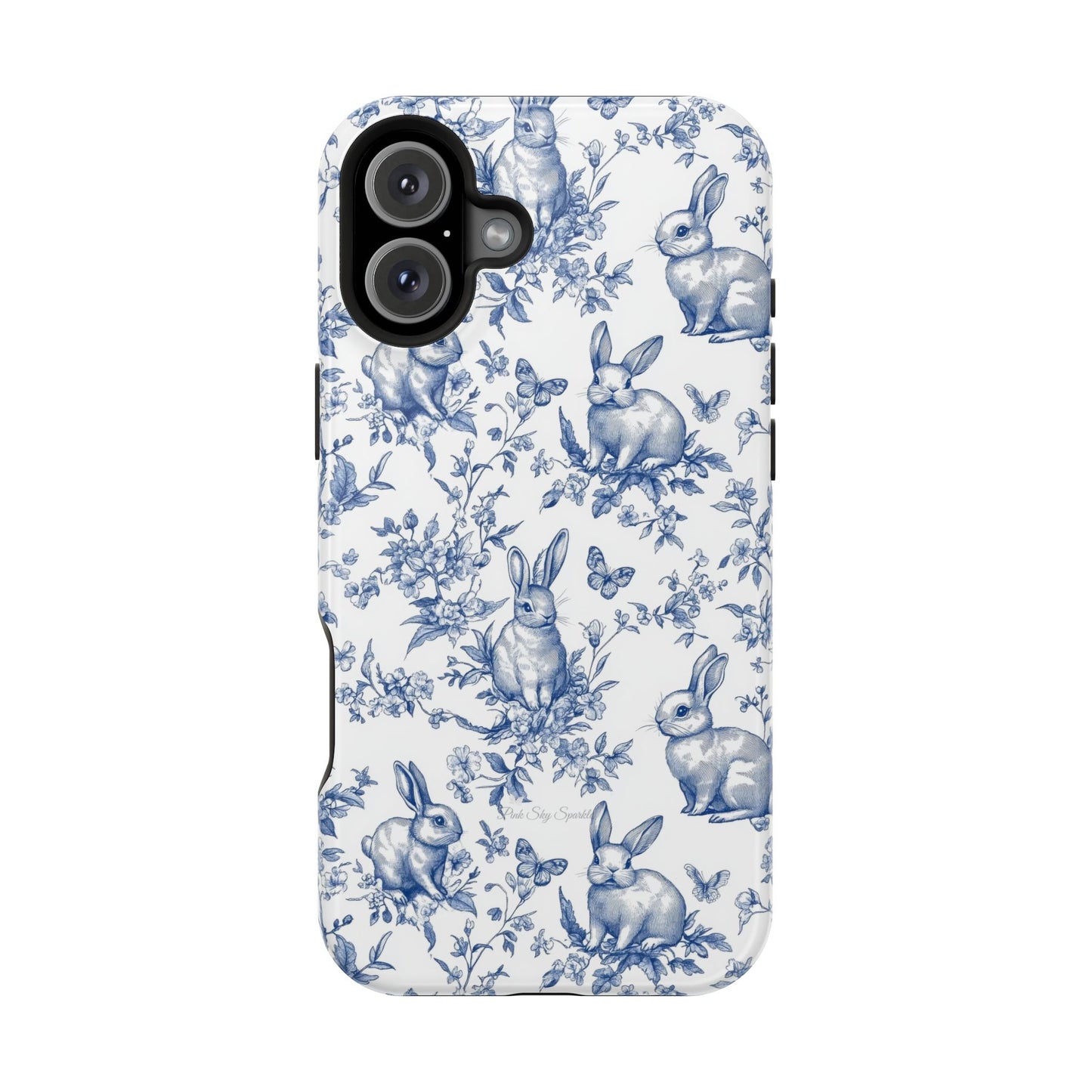 Blue French Toile Floral Rabbit Magnetic iPhone Case