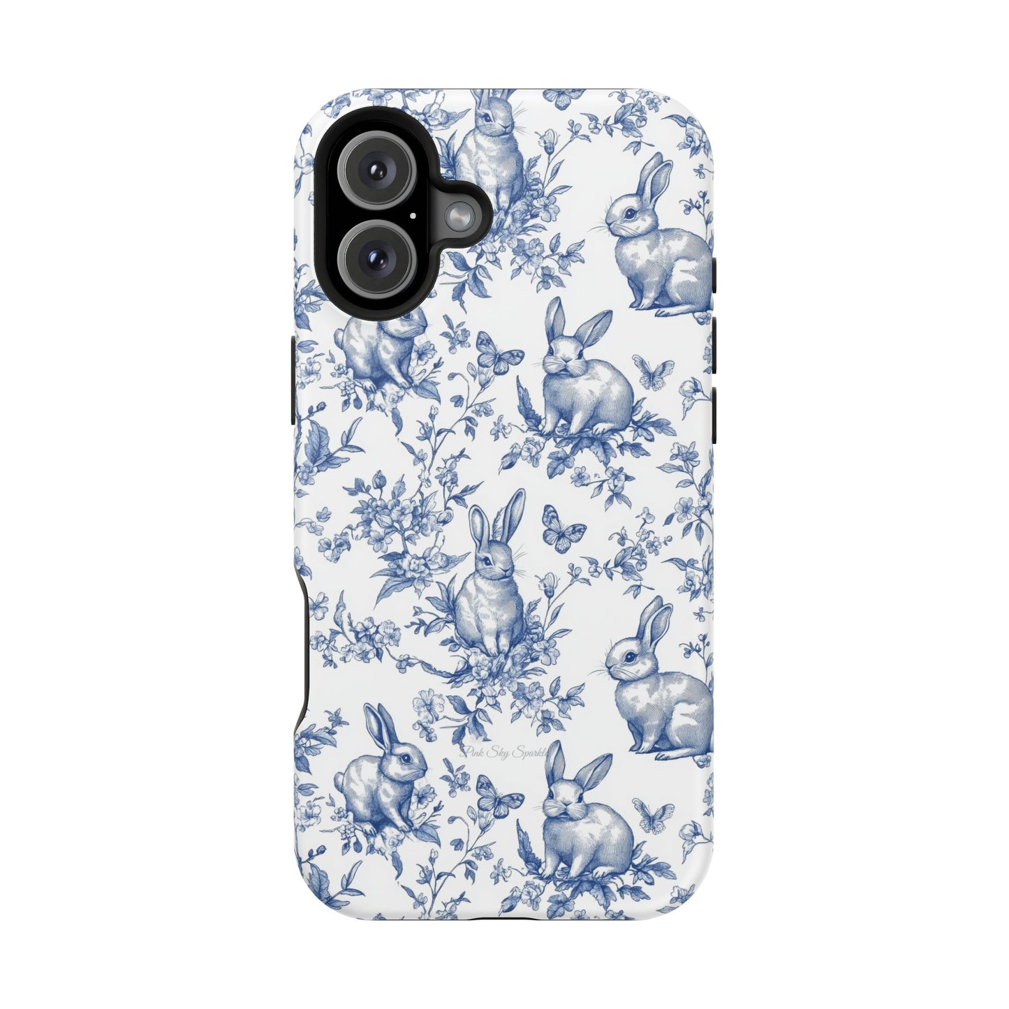 Blue French Toile Floral Rabbit Magnetic iPhone Case