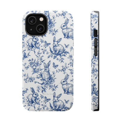 Blue French Toile Floral Rabbit Magnetic iPhone Case