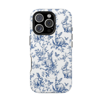 Blue French Toile Floral Rabbit Magnetic iPhone Case