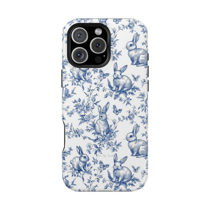 Blue French Toile Floral Rabbit Magnetic iPhone Case