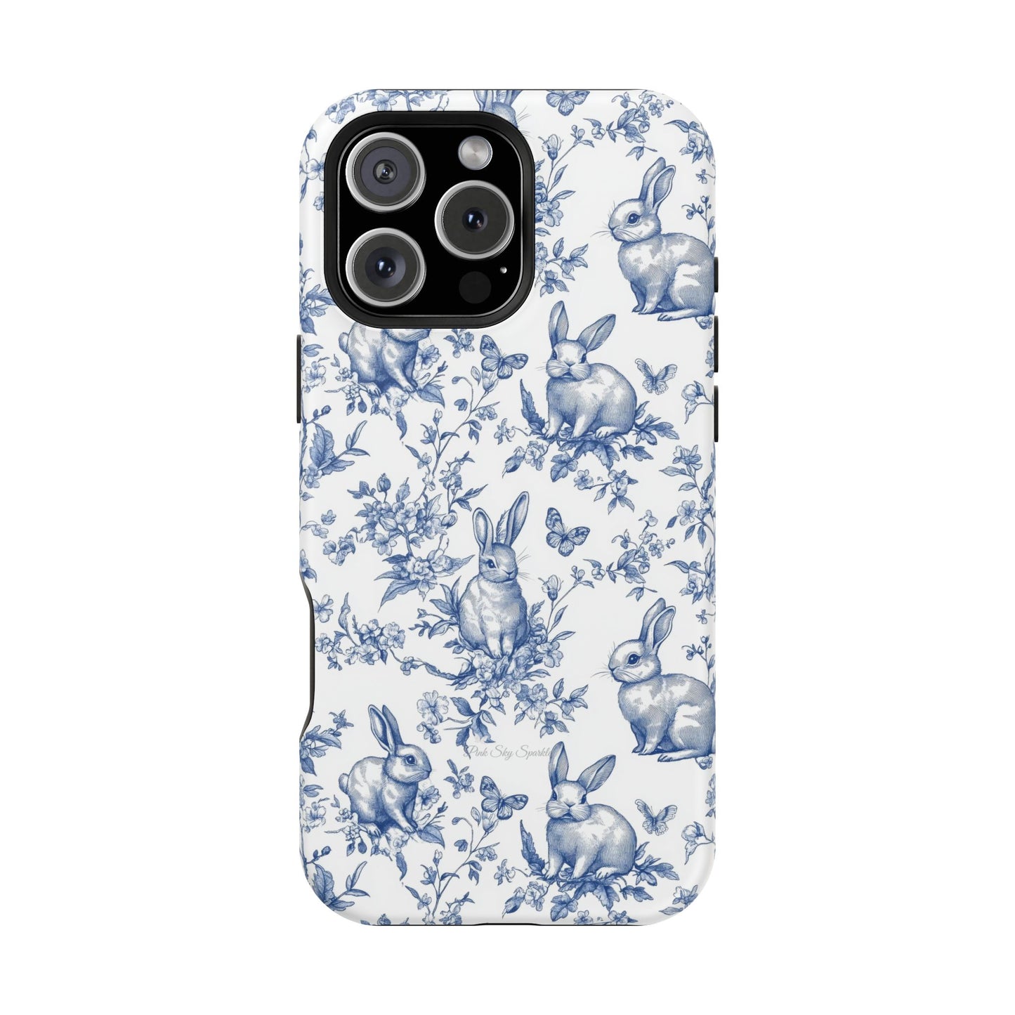 Blue French Toile Floral Rabbit Magnetic iPhone Case