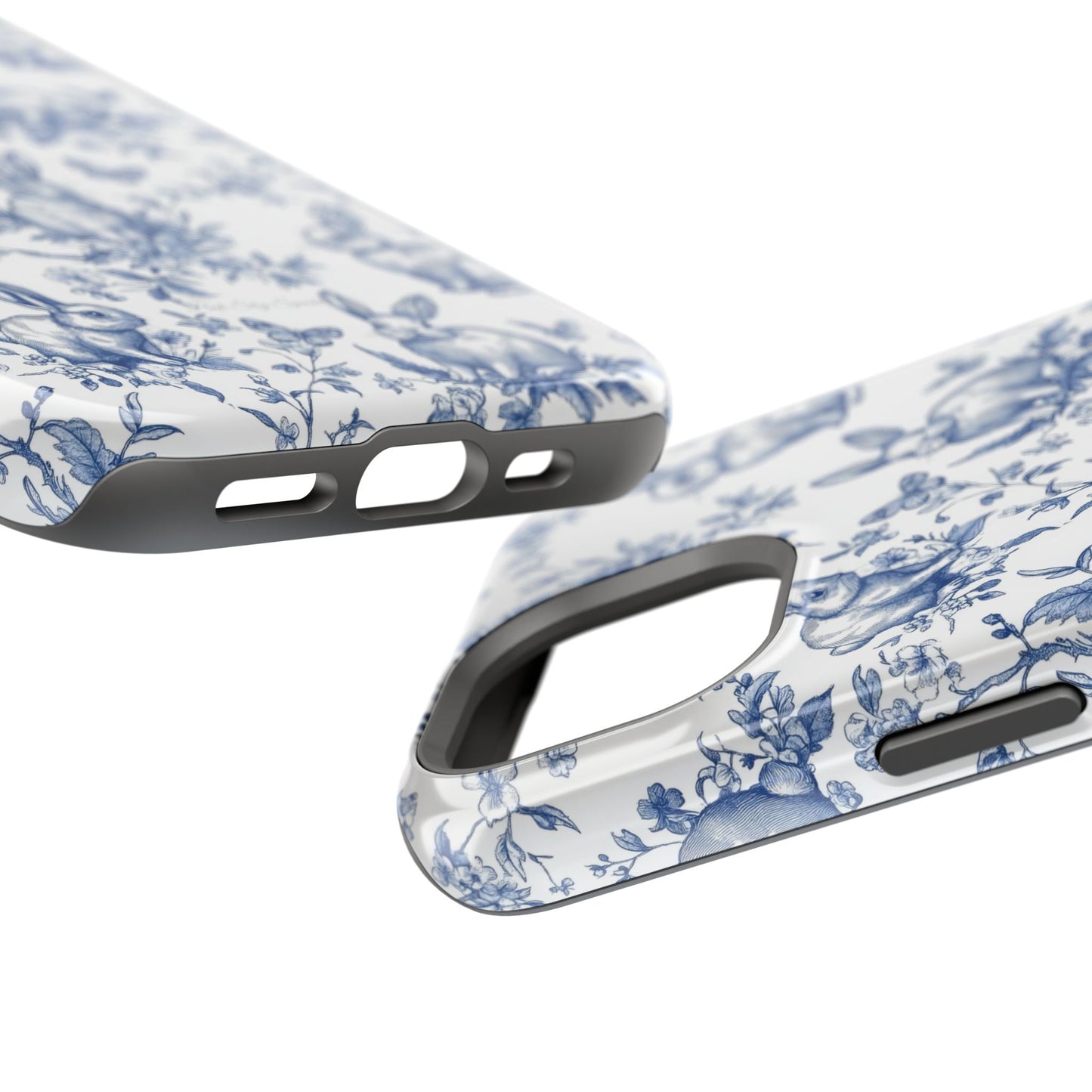 Blue French Toile Floral Rabbit Magnetic iPhone Case