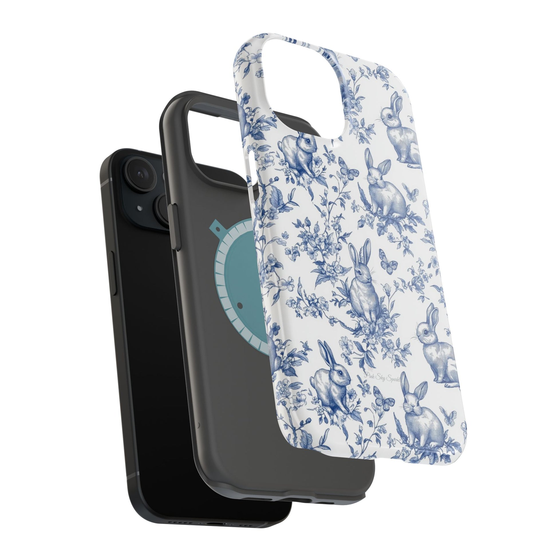 Blue French Toile Floral Rabbit Magnetic iPhone Case