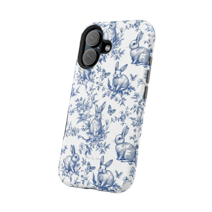 Blue French Toile Floral Rabbit Magnetic iPhone Case