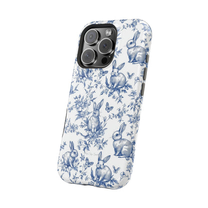 Blue French Toile Floral Rabbit Magnetic iPhone Case