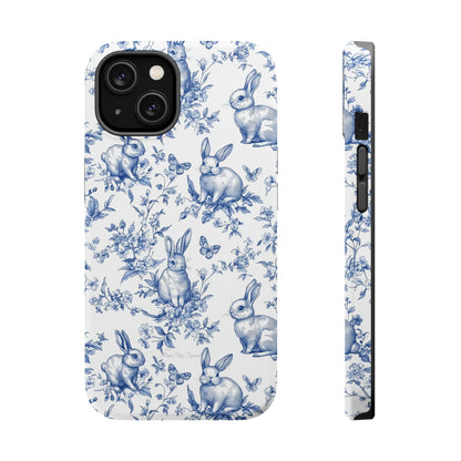 Blue French Toile Floral Rabbit Magnetic iPhone Case