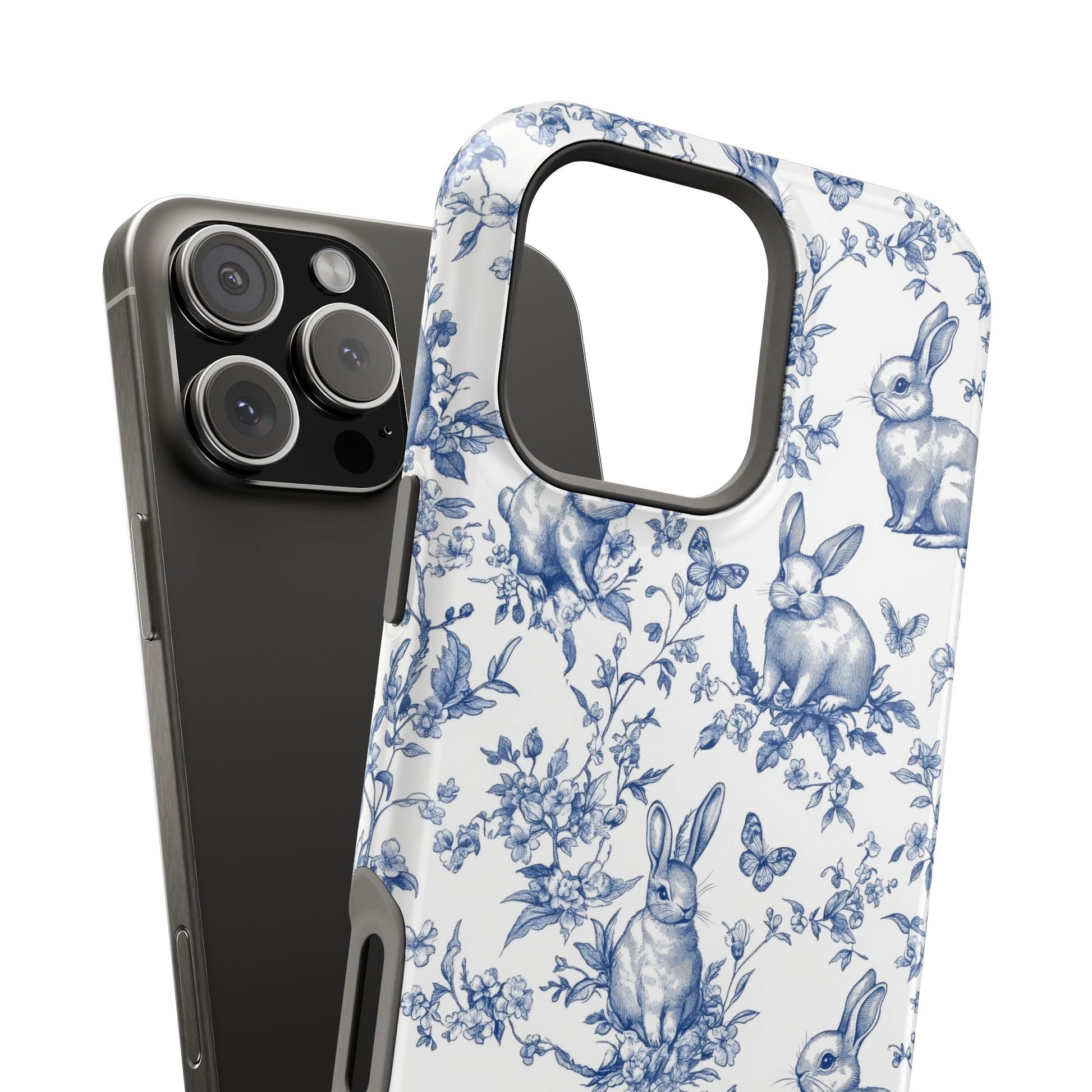 Blue French Toile Floral Rabbit Magnetic iPhone Case