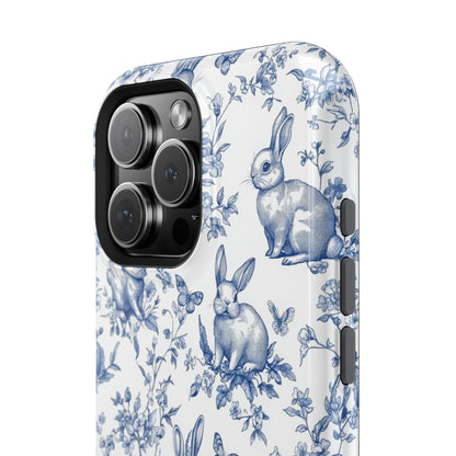 Blue French Toile Floral Rabbit Magnetic iPhone Case