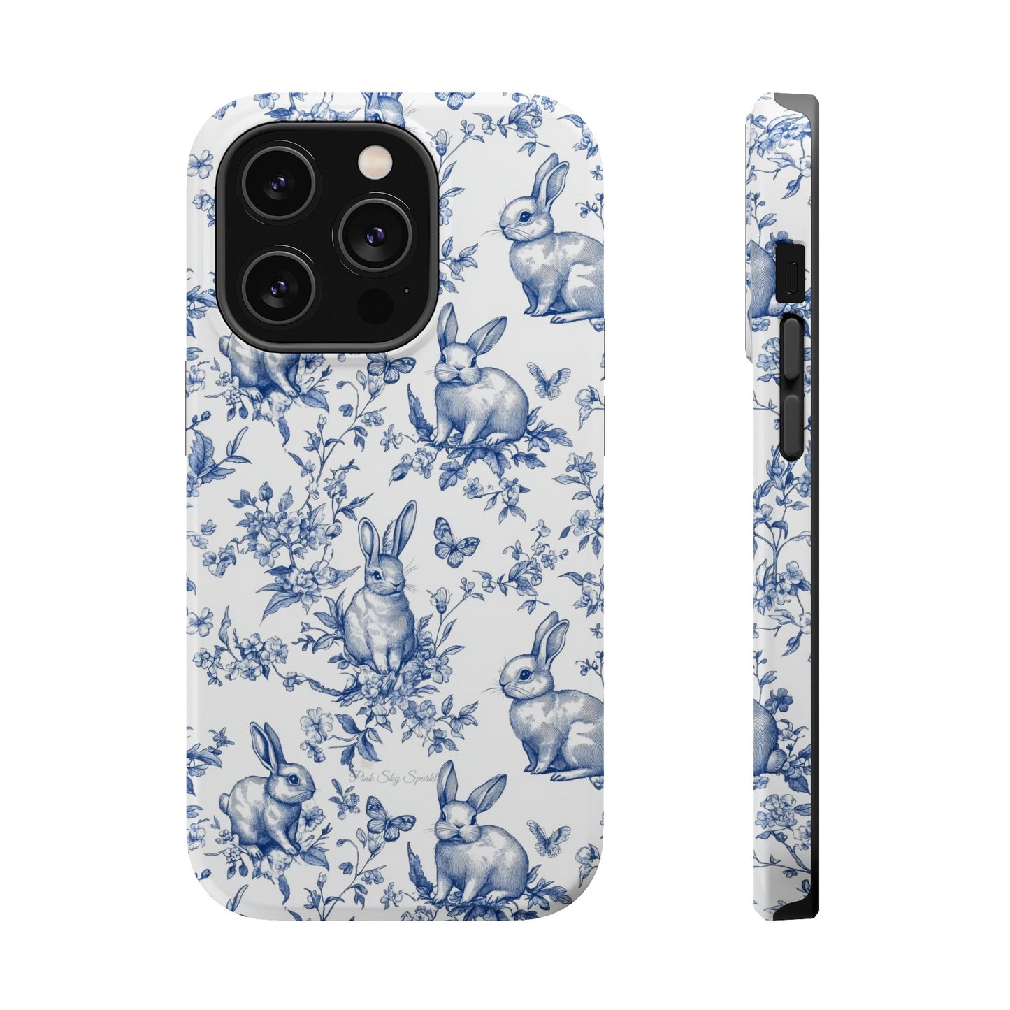 Blue French Toile Floral Rabbit Magnetic iPhone Case