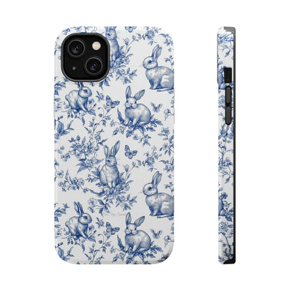 Blue French Toile Floral Rabbit Magnetic iPhone Case