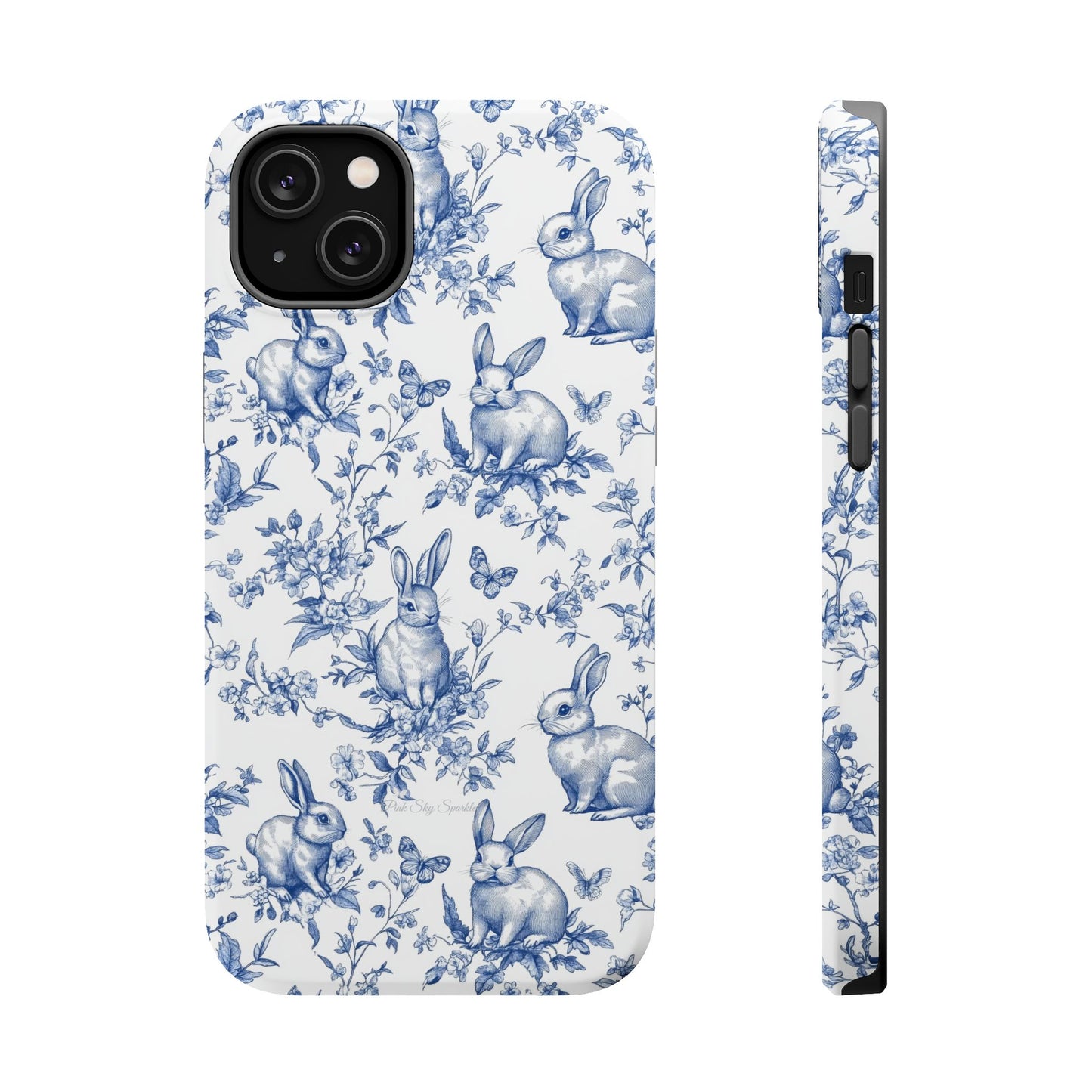 Blue French Toile Floral Rabbit Magnetic iPhone Case