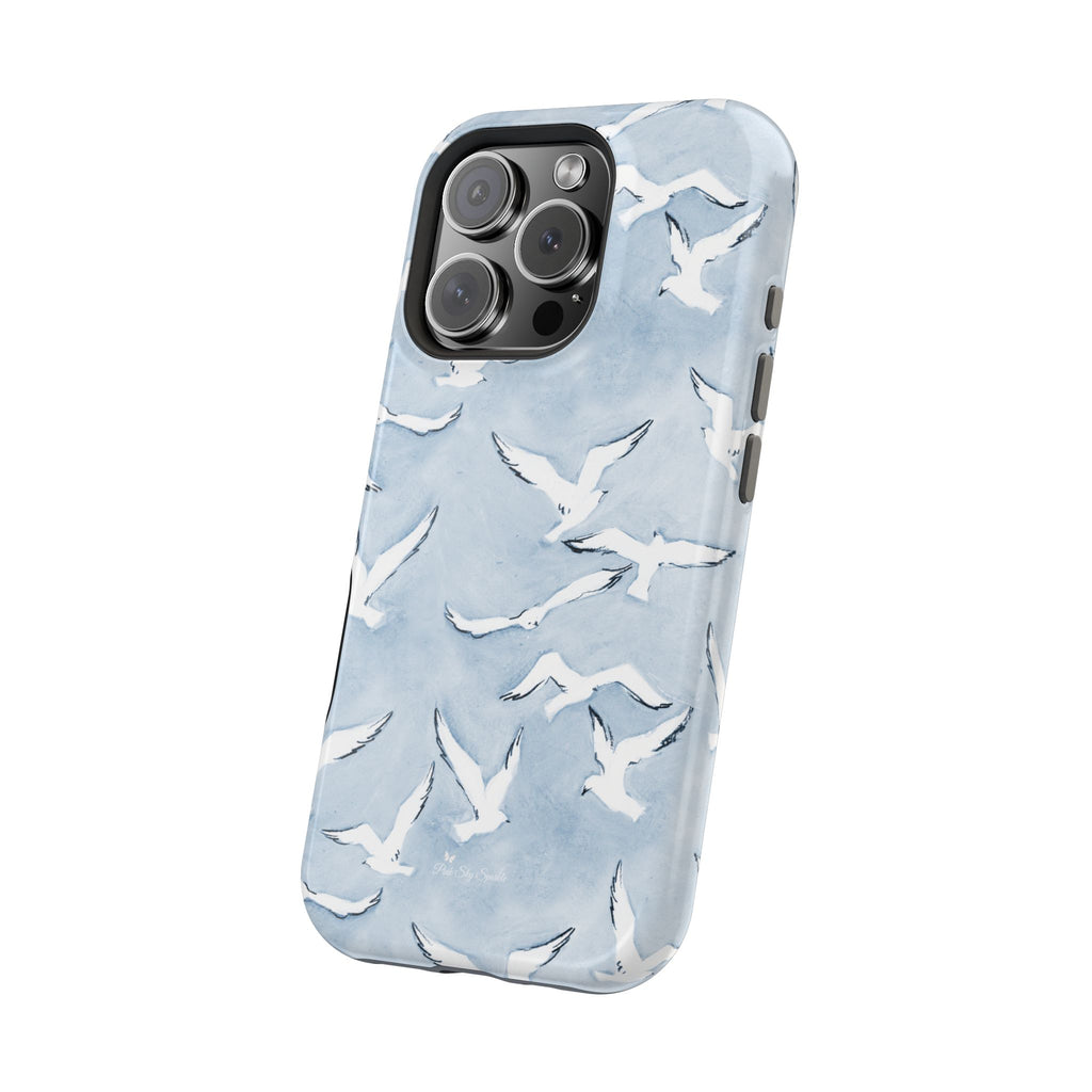 Blue Seagull Print Magnetic iPhone Case