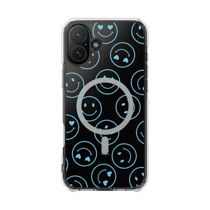 Blue Smilies Magnetic Clear Impact iPhone Case