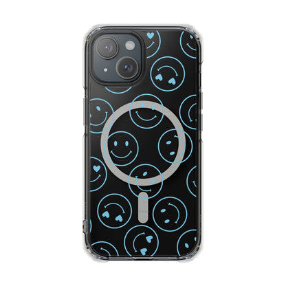 Blue Smilies Magnetic Clear Impact iPhone Case