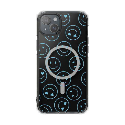 Blue Smilies Magnetic Clear Impact iPhone Case
