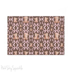 Brown Teddy Bear Coquette Rectangle Button Magnet, featuring a brown background with pink bows and brown teddy bears wearing pink bows. 