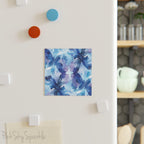 Butterfly Elegance Square Magnet. A square magnet or the refrigerator or any magnetic surface featuring a blue and purple abstract watercolor butterfly design. 
