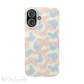 Butterfly Slim iPhone Case. Featuring a neutral background with a pattern of light pink and light blue butterflies.