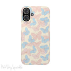 Butterfly Slim iPhone Case. Featuring a neutral background with a pattern of light pink and light blue butterflies.