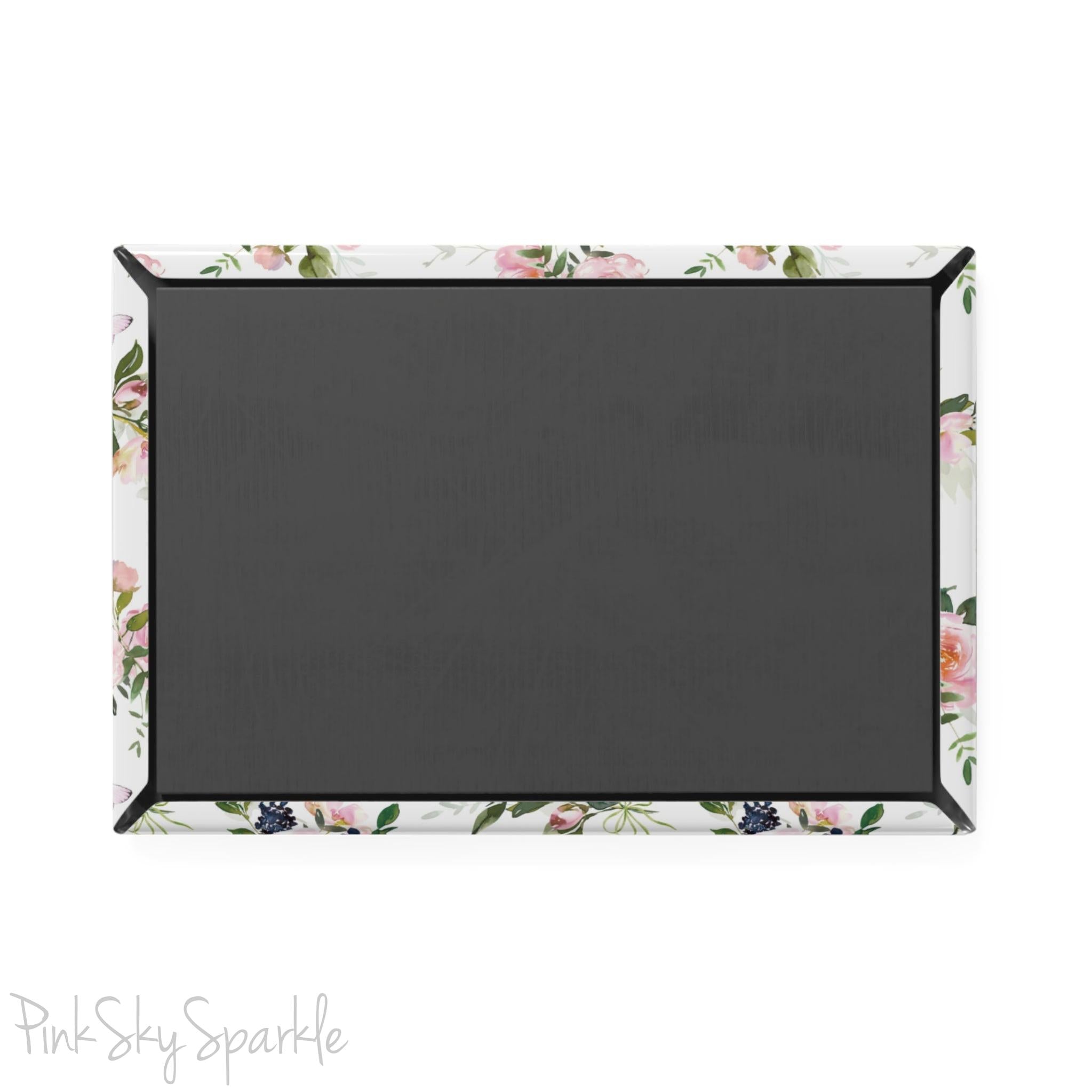 Butterfly Garden Rectangle Button Magnet - Delicate and enchanting magnet featuring a whimsical garden scene with pink butterflies and floral accents. Perfect for fridge decor, gifting, and nature lovers.