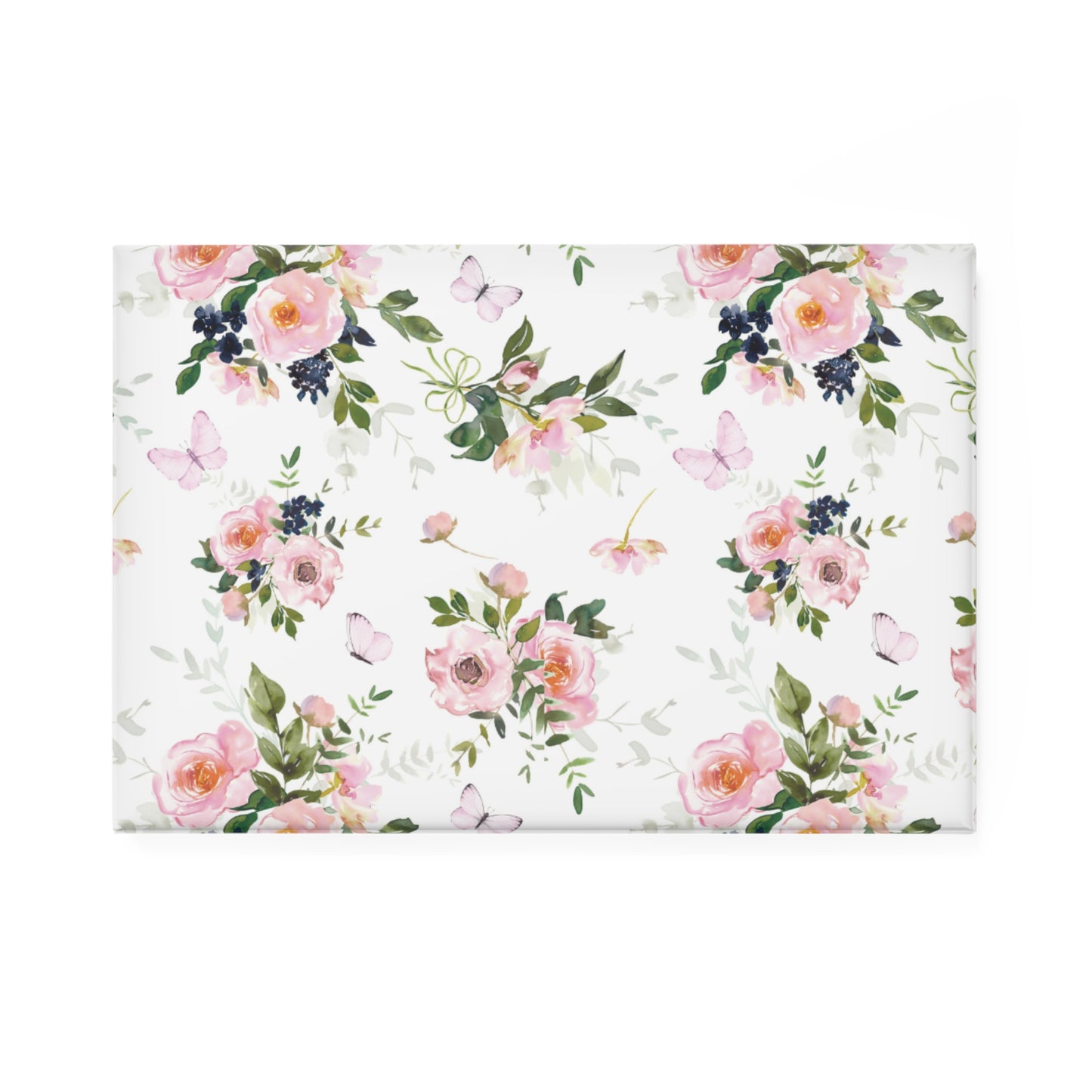 Butterfly Garden Rectangle Button Magnet - Delicate and enchanting magnet featuring a whimsical garden scene with pink butterflies and floral accents. Perfect for fridge decor, gifting, and nature lovers.