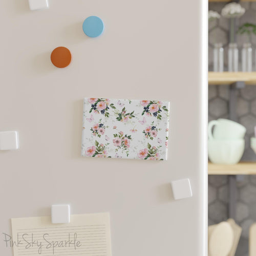 Butterfly Garden Rectangle Button Magnet - Delicate and enchanting magnet featuring a whimsical garden scene with pink butterflies and floral accents. Perfect for fridge decor, gifting, and nature lovers.