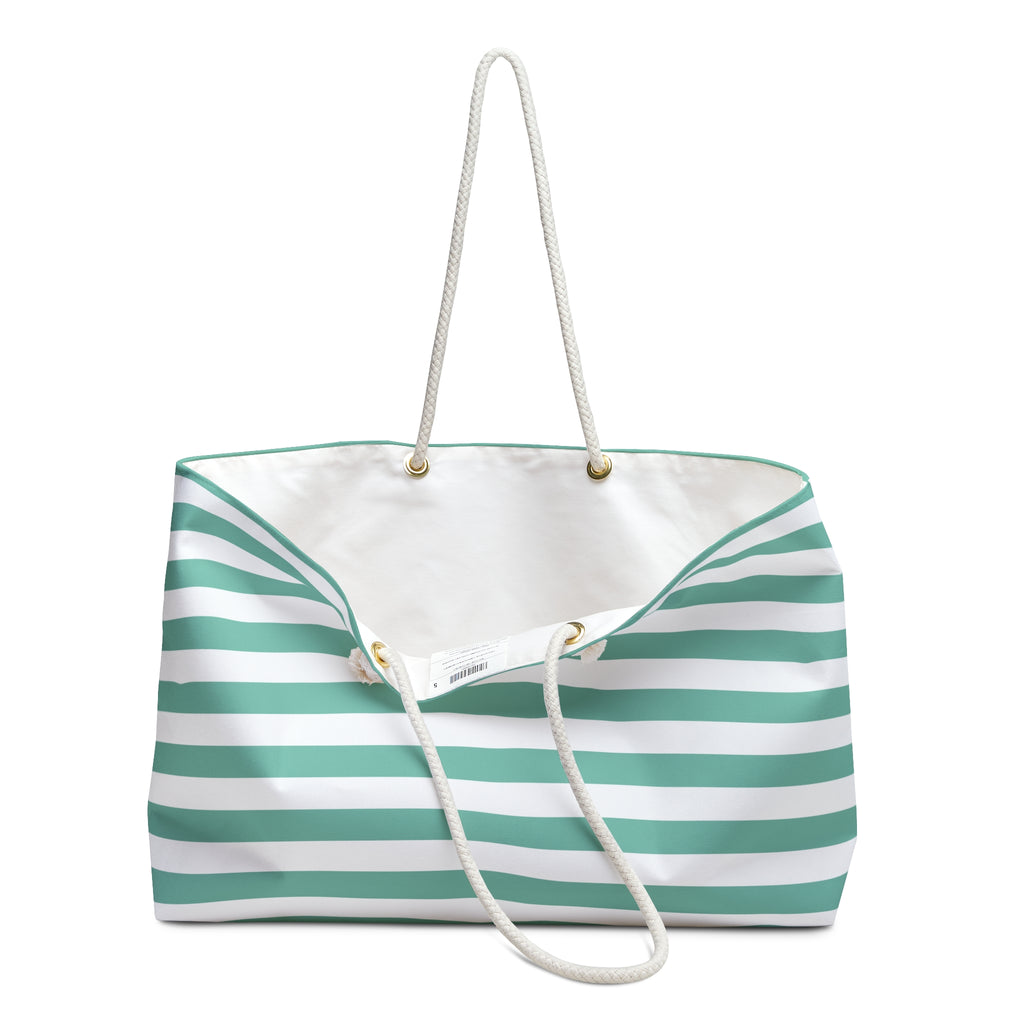 Cabana Mint Stylish Striped Weekender Tote Bag