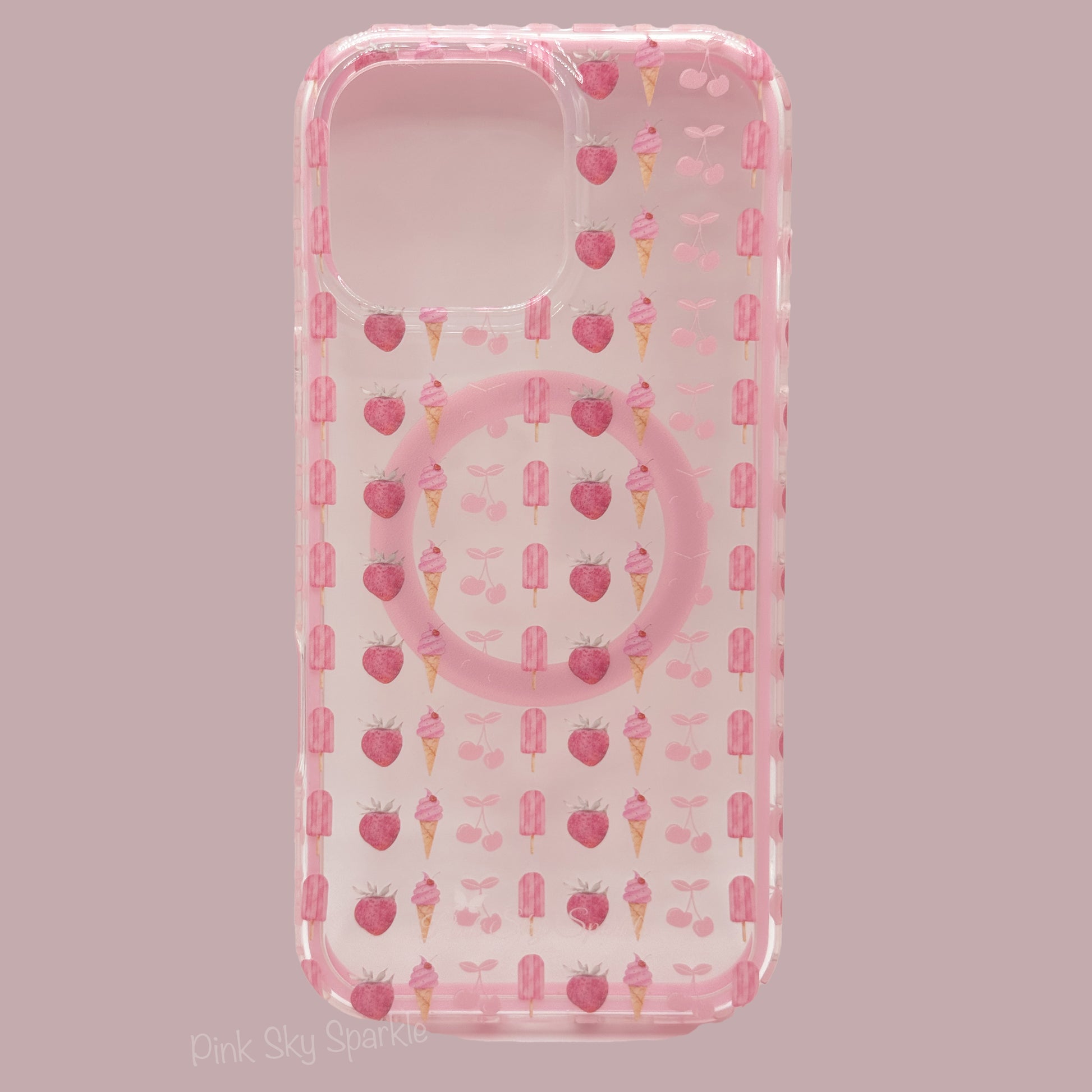 Cherry Berry Swirl Premium Clear MagSafe Case for iPhone 16 Pro Max