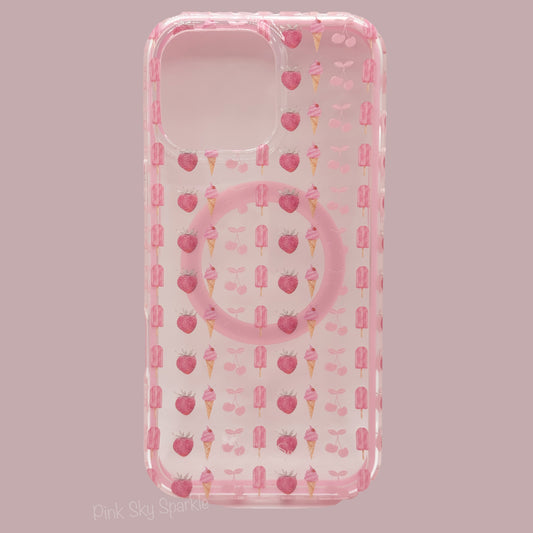 Cherry Berry Swirl Premium Clear MagSafe Case for iPhone 16 Pro Max