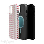 Introducing our Cherry Berry Magnetic Case – where aesthetics meet function! These phone cases feature a delightful pattern of pink cherries, strawberries, cream cones, and popsicles, creating a fun and vibrant design that stands out. Perfect for adding a pop of colour to your daily routine. 