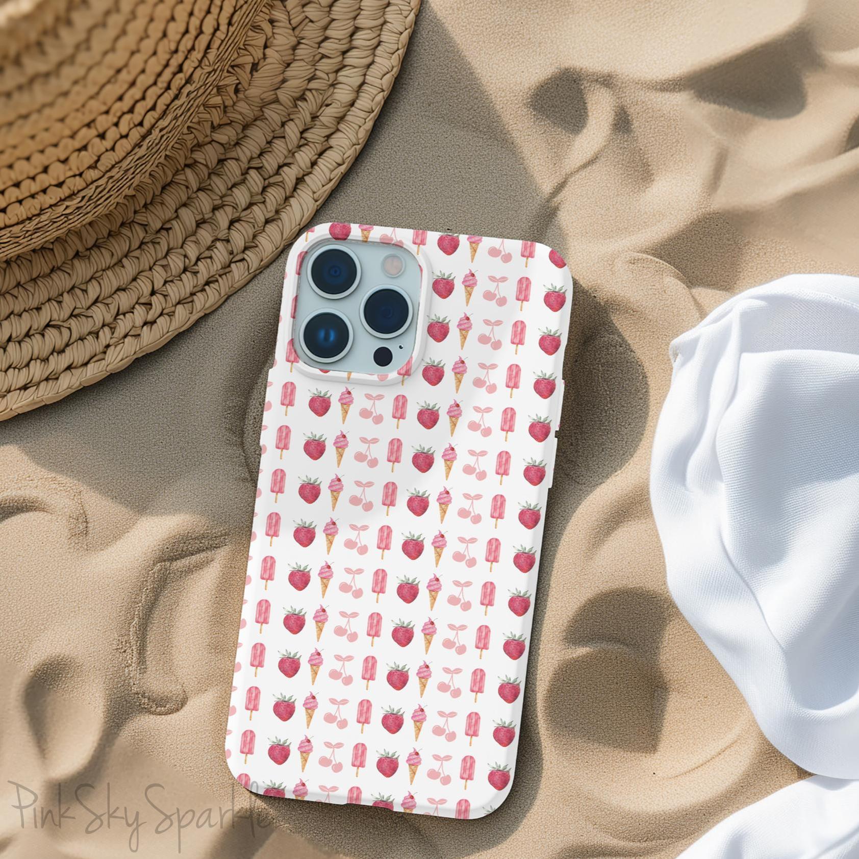 Introducing our Cherry Berry Magnetic Case – where aesthetics meet function! These phone cases feature a delightful pattern of pink cherries, strawberries, cream cones, and popsicles, creating a fun and vibrant design that stands out. Perfect for adding a pop of colour to your daily routine. 