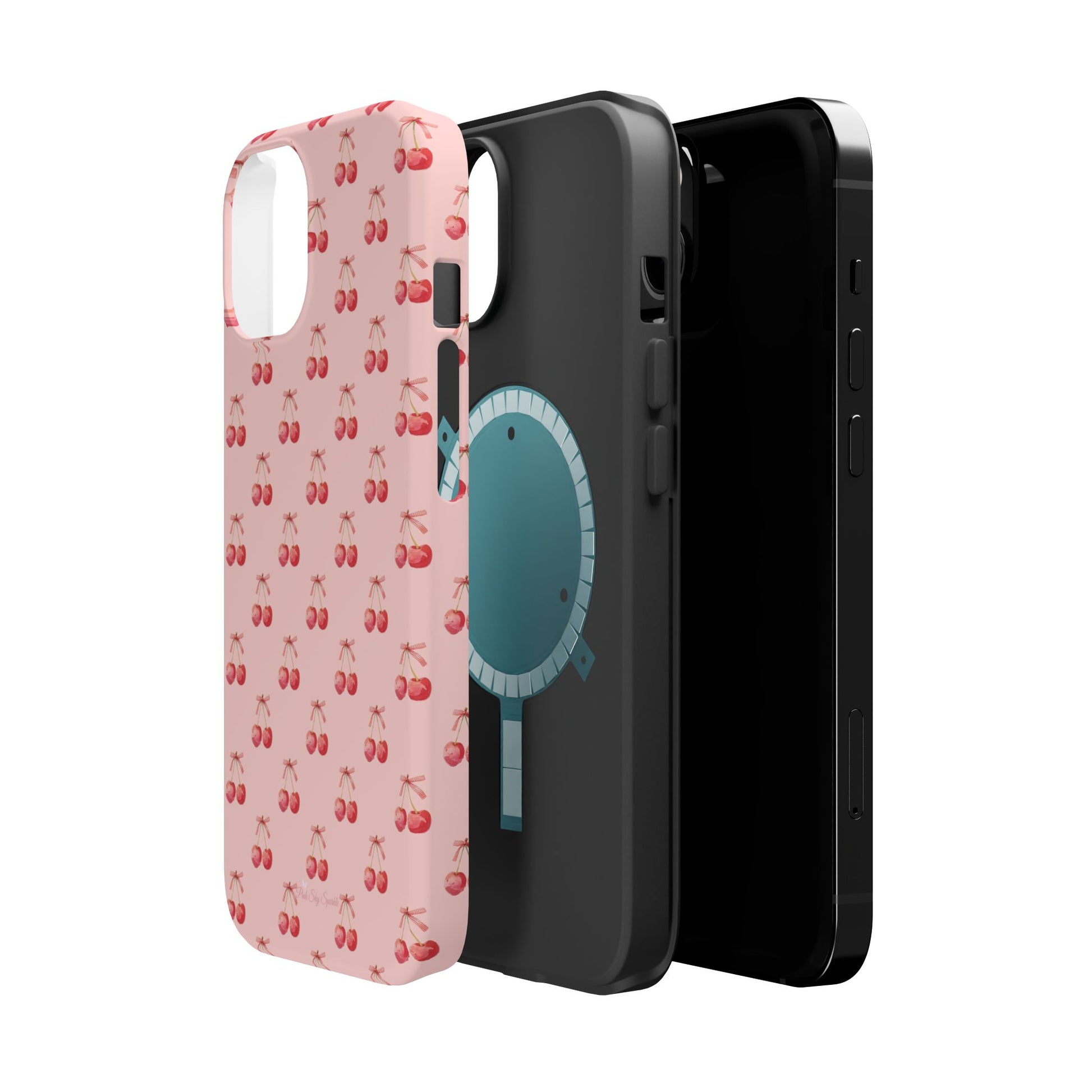 Magnetic iPhone case with a stylish cherry design 🍒, offering protective, coquette-inspired charm for iPhone users who love chic and functional phone accessories.