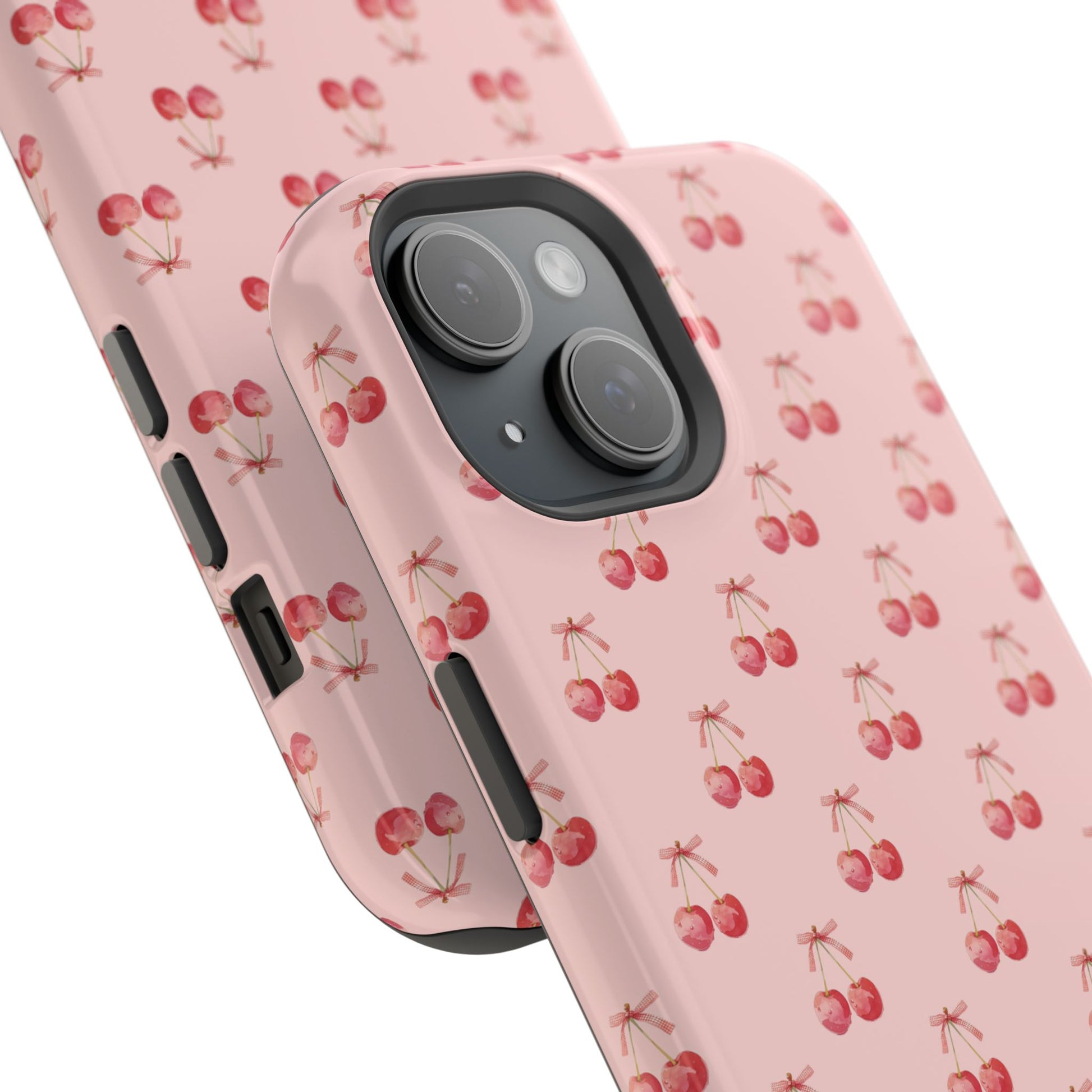 Magnetic iPhone case with a stylish cherry design 🍒, offering protective, coquette-inspired charm for iPhone users who love chic and functional phone accessories.