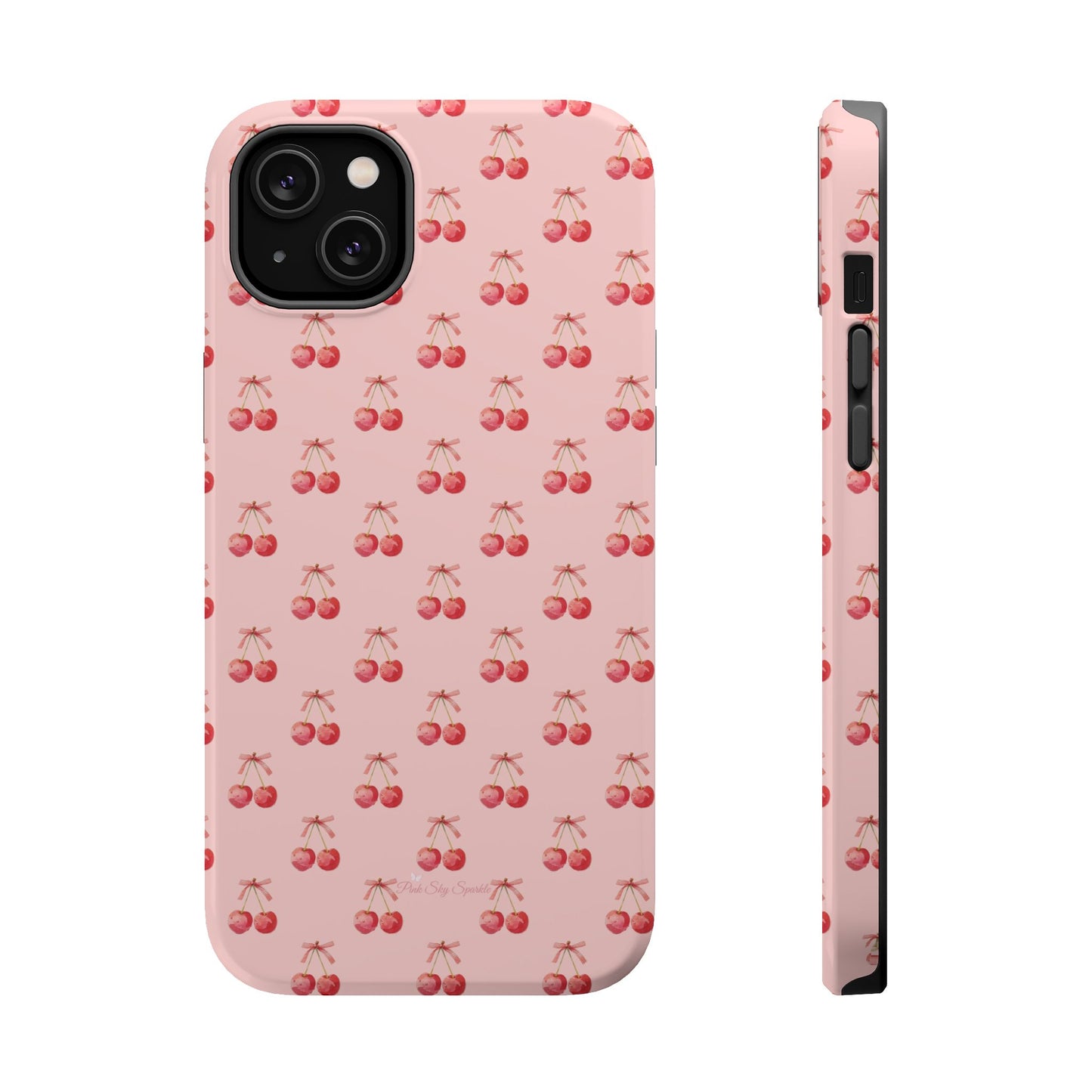 Magnetic iPhone case with a stylish cherry design 🍒, offering protective, coquette-inspired charm for iPhone users who love chic and functional phone accessories.