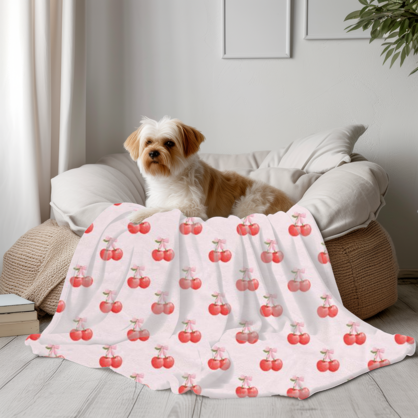 Chic Cherry Print Velveteen Plush Blanket