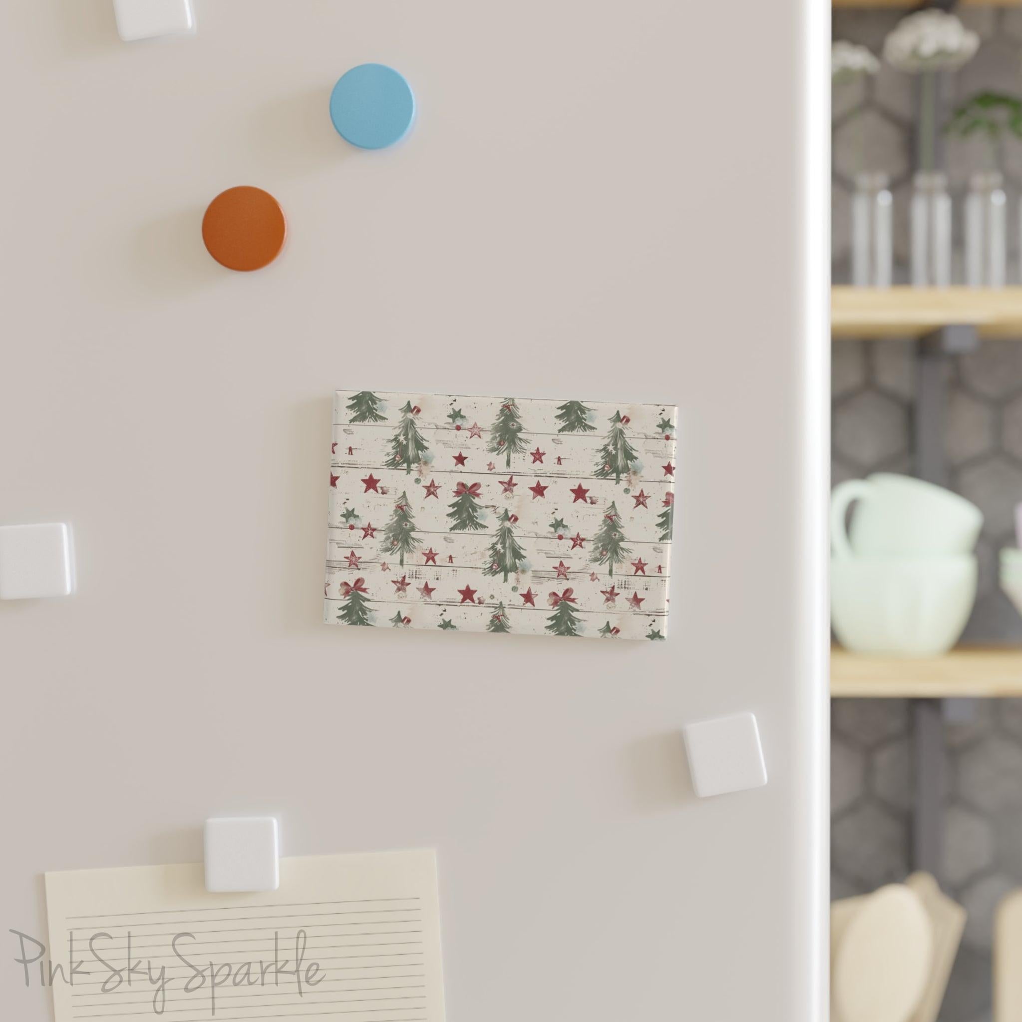 Christmas Tree Farm Rectangle Button Magnet - Festive holiday magnet featuring a charming Christmas tree farm design. Perfect for seasonal decor, Christmas gifts, and adding a holiday touch to any magnetic surface.
