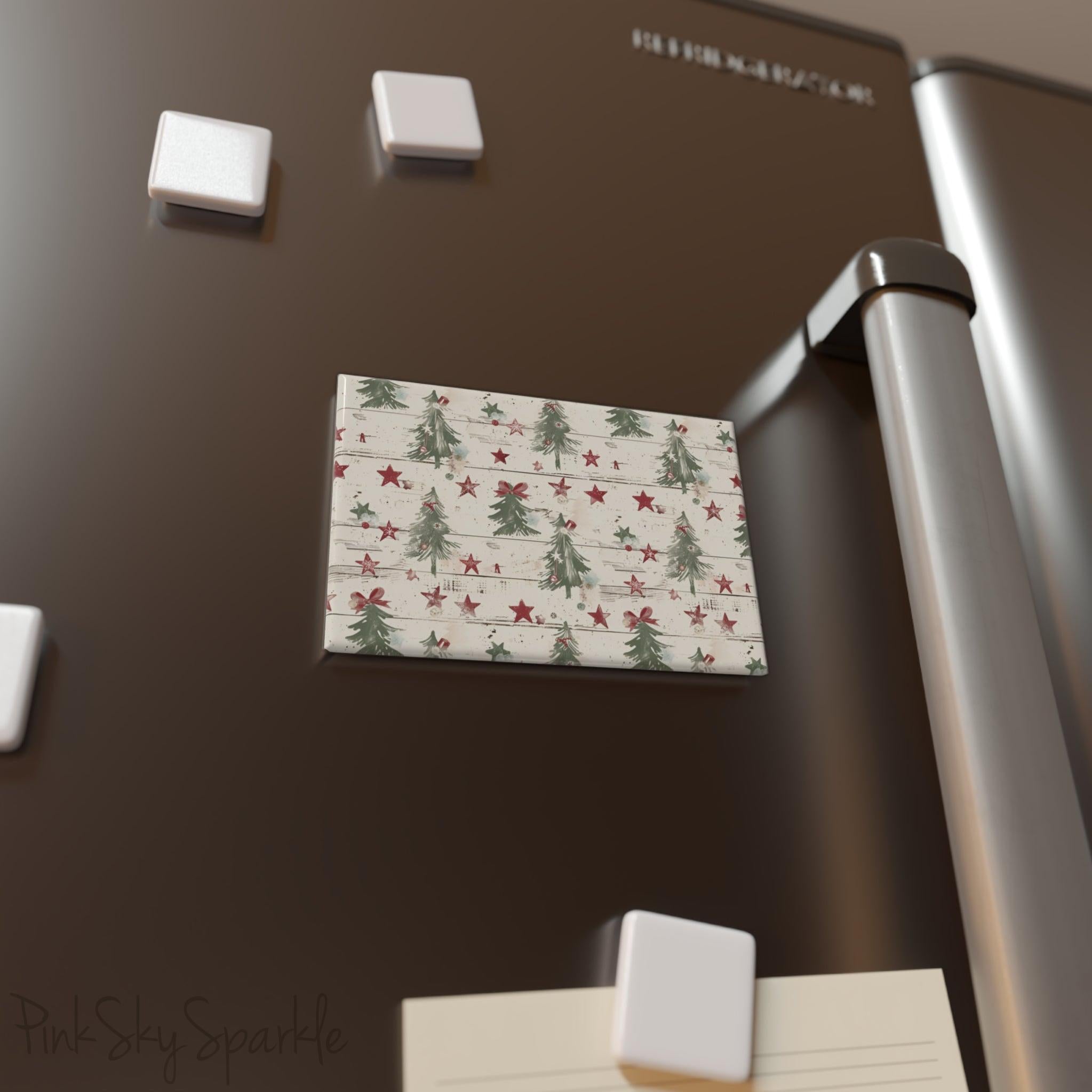 Christmas Tree Farm Rectangle Button Magnet - Festive holiday magnet featuring a charming Christmas tree farm design. Perfect for seasonal decor, Christmas gifts, and adding a holiday touch to any magnetic surface.