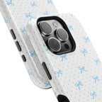 Dot Dot Bow Magnetic iPhone Case – Cute Light Blue Bow & Polka Dot Phone Case