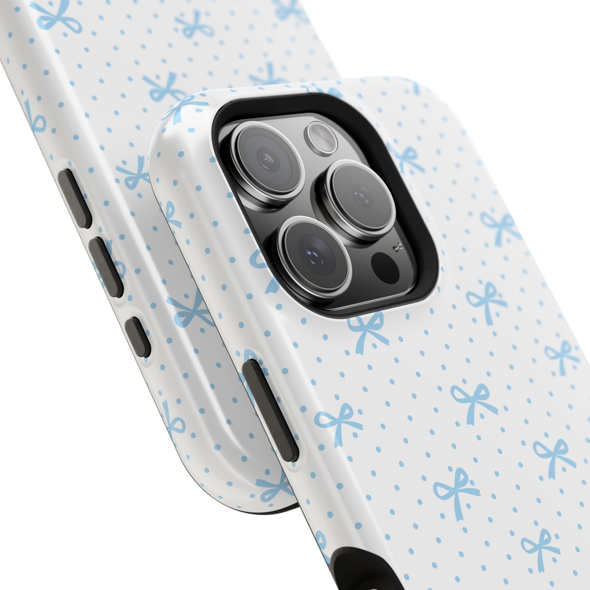 Dot Dot Bow Magnetic iPhone Case – Cute Light Blue Bow & Polka Dot Phone Case