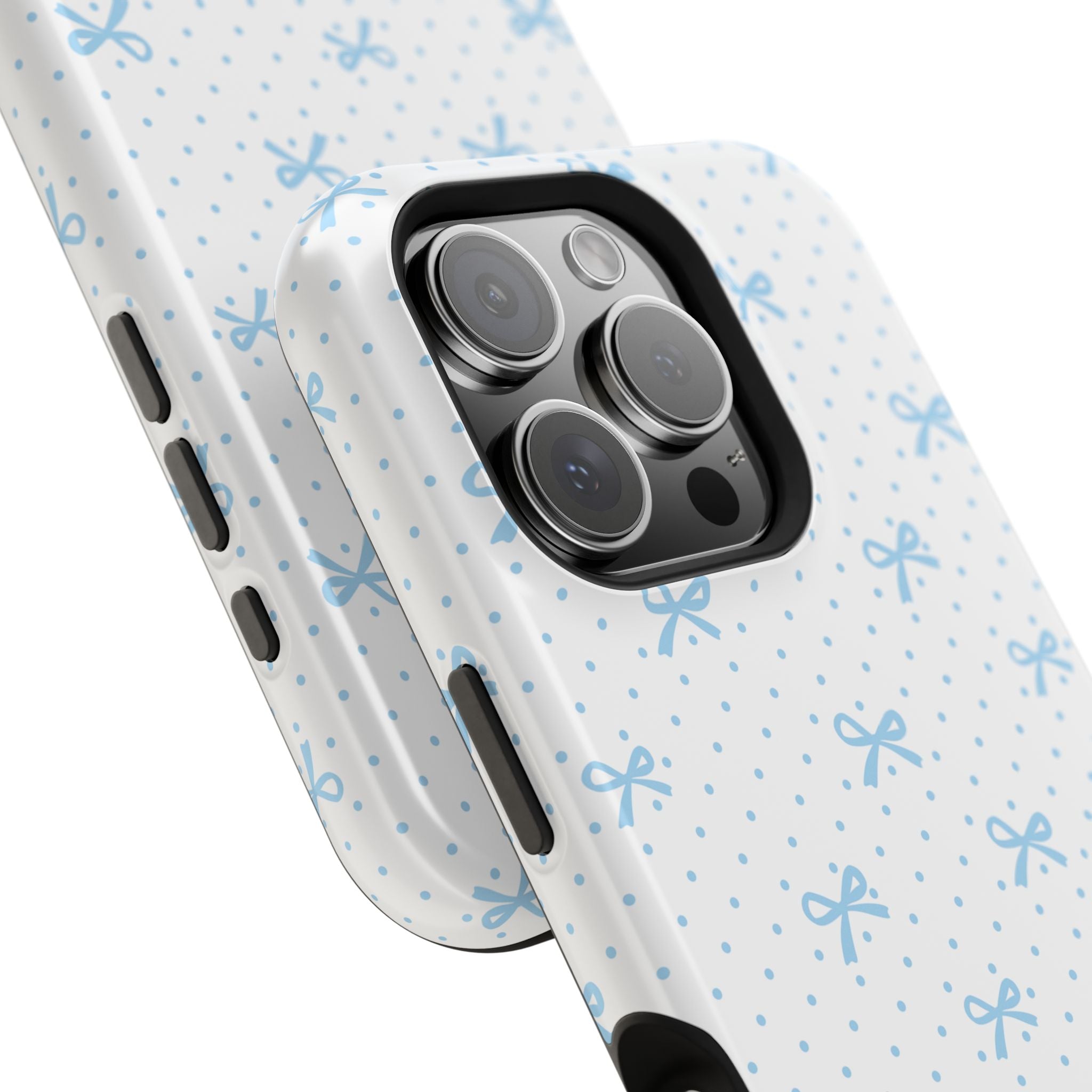 Dot Dot Bow Magnetic iPhone Case – Cute Light Blue Bow & Polka Dot Phone Case