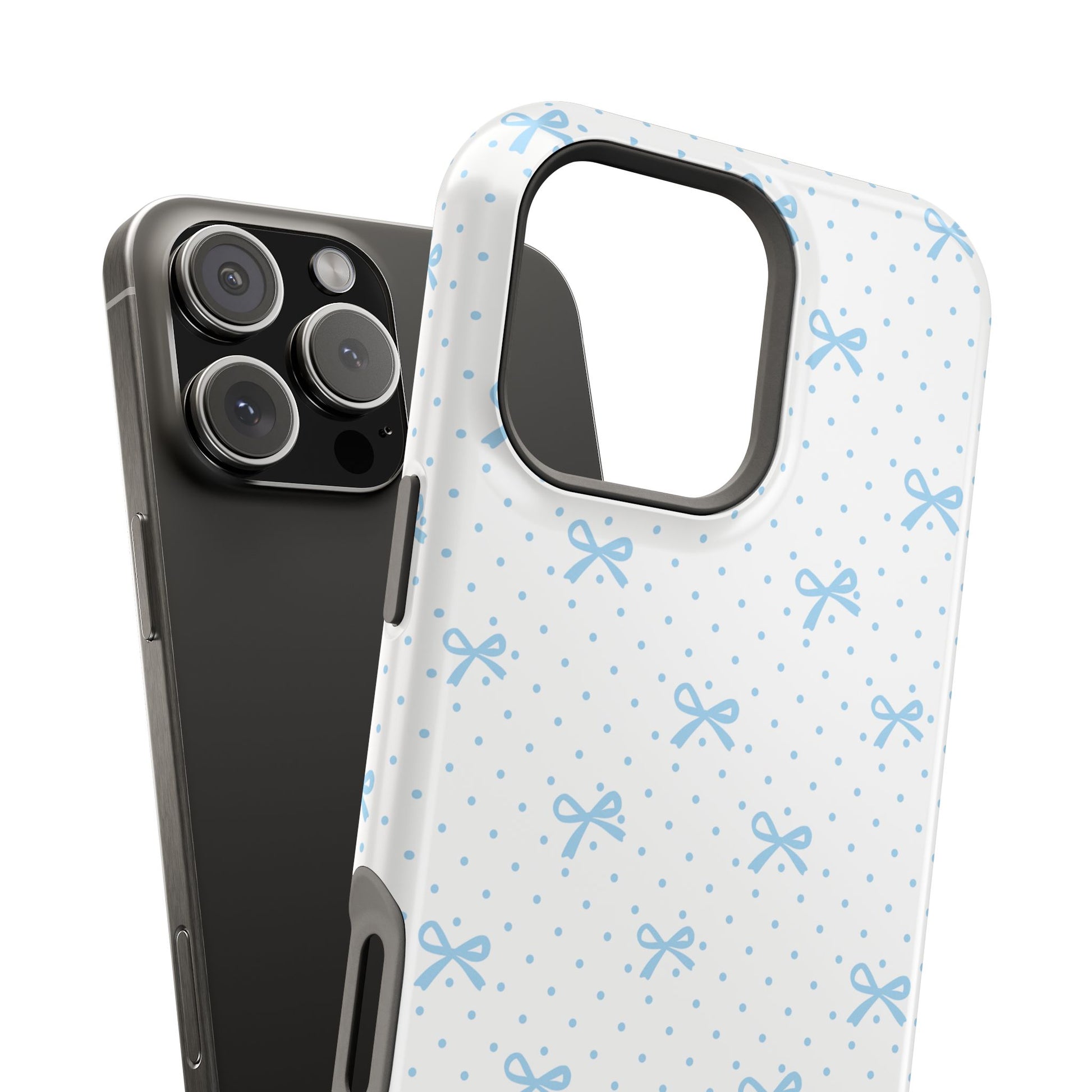 Dot Dot Bow Magnetic iPhone Case – Cute Light Blue Bow & Polka Dot Phone Case