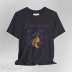 Embrace the excitement of a new era with our End of a Decade, Start of an Age T-shirt, inspired by Taylor Swift's iconic lyrics. Featuring the words It was the end of a decade, But the start of an age in a purple marker script font with a gold silhouette of a woman wearing a crown.