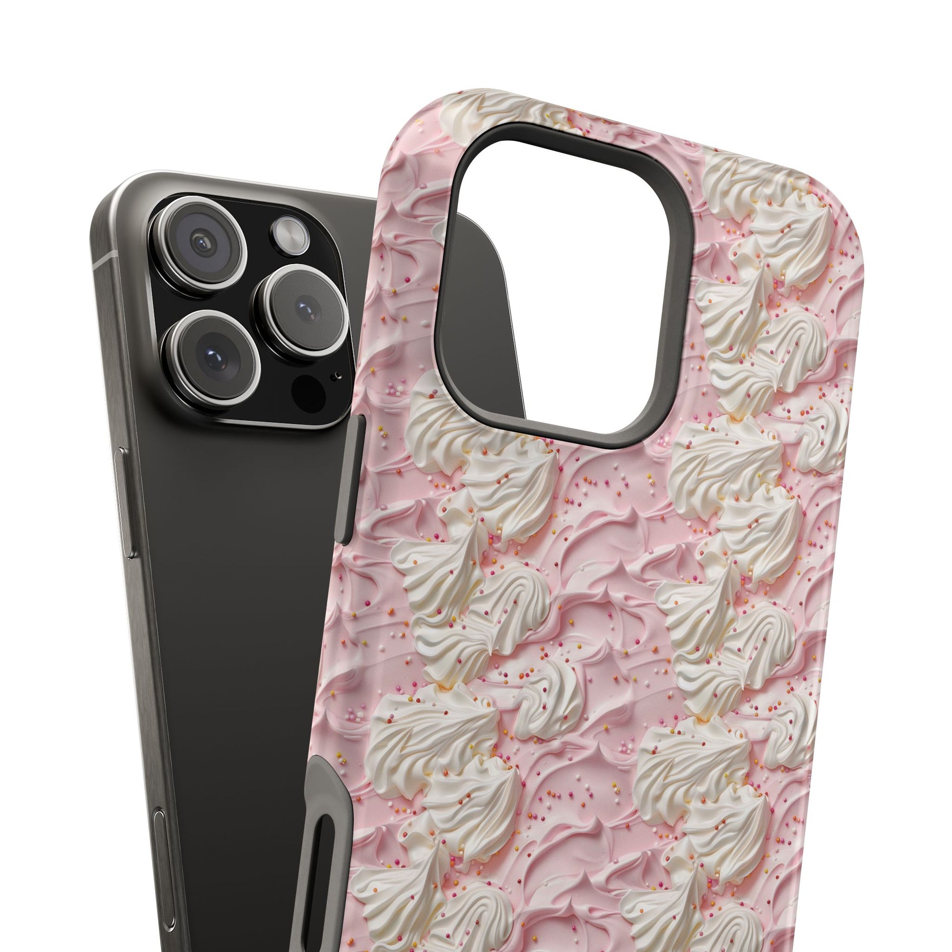 Frosted Magnetic iPhone Case – Pink Whipped Frosting Design with Sprinkles