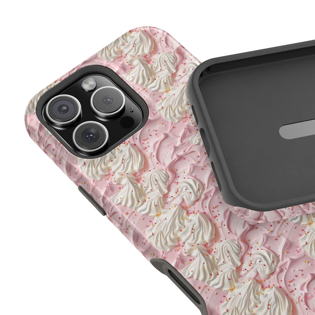 Frosted Magnetic iPhone Case – Pink Whipped Frosting Design with Sprinkles