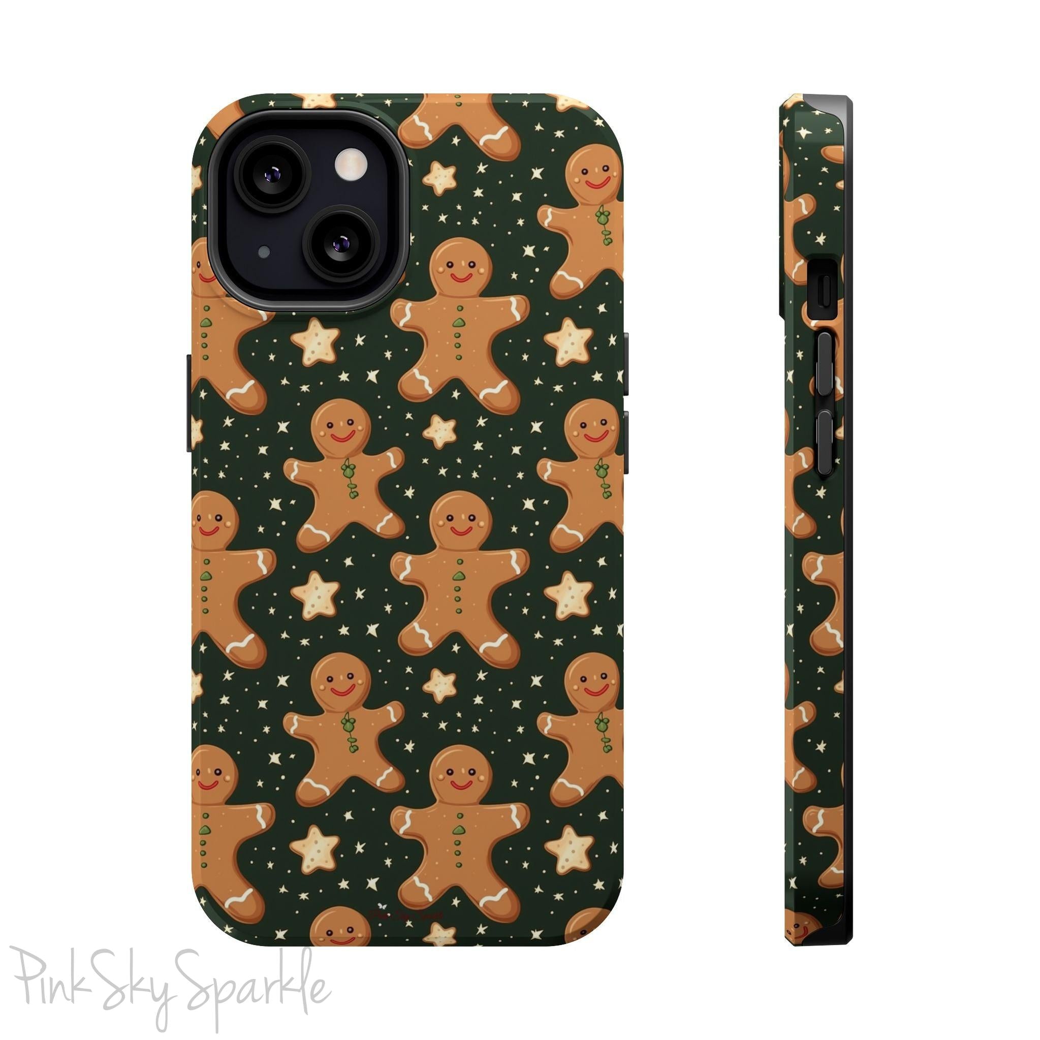 Gingerbread Dreams Magnetic iPhone Case featuring whimsical gingerbread cookies and a festive holiday design in warm, cozy colors. Compatible with iPhone models 13, 14, 15, and 16, this durable case is both stylish and protective, perfect for spreading holiday cheer.