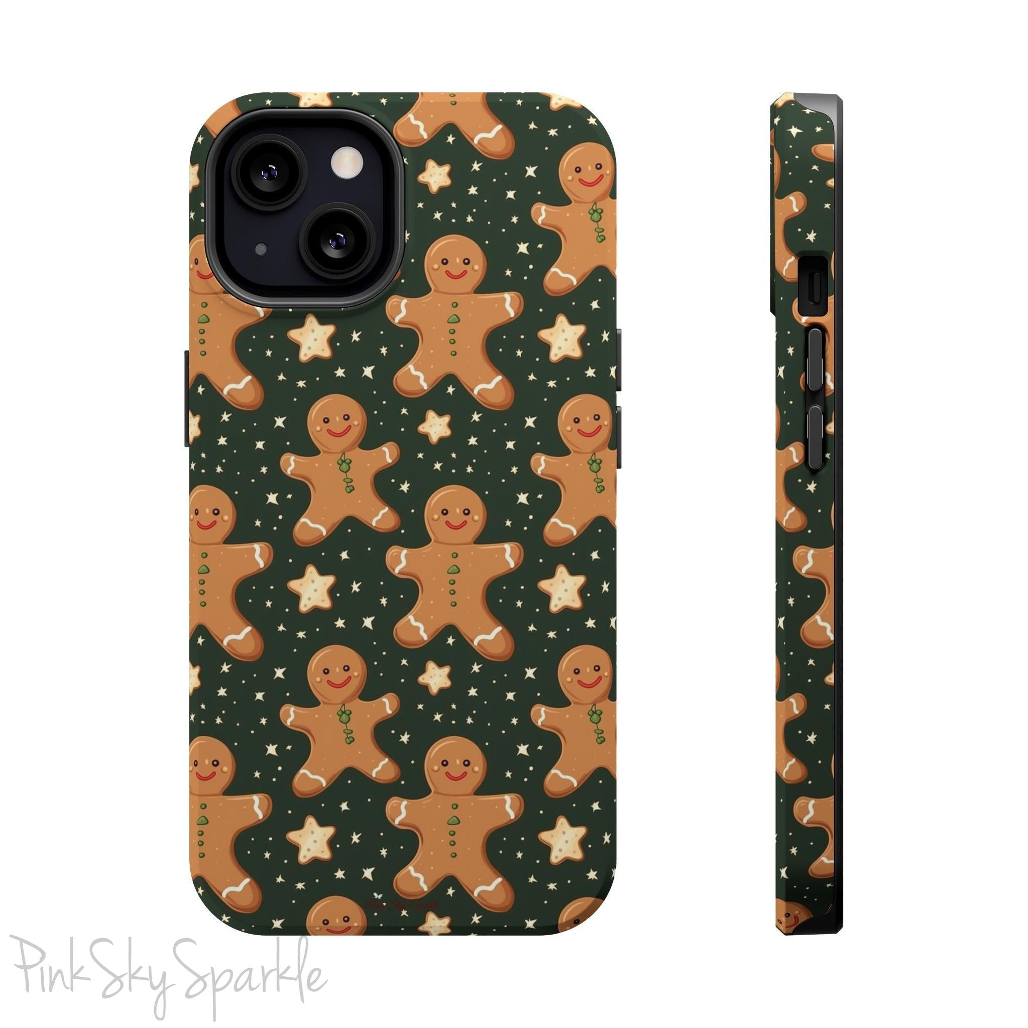 Gingerbread Dreams Magnetic iPhone Case featuring whimsical gingerbread cookies and a festive holiday design in warm, cozy colors. Compatible with iPhone models 13, 14, 15, and 16, this durable case is both stylish and protective, perfect for spreading holiday cheer.