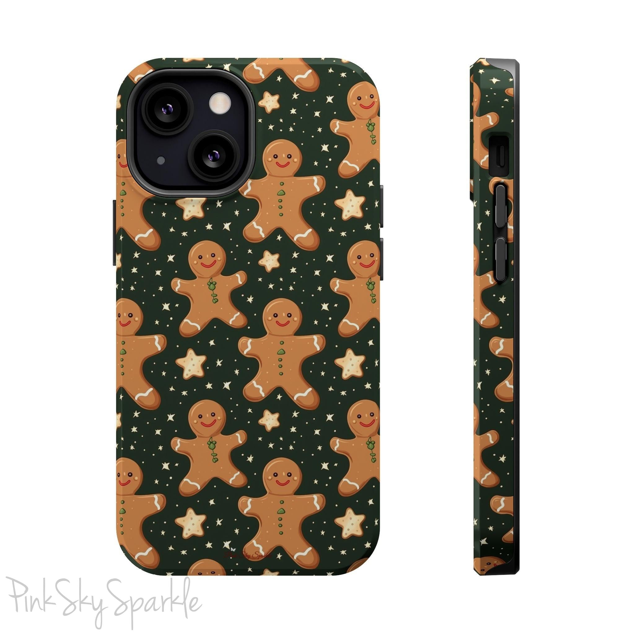 Gingerbread Dreams Magnetic iPhone Case featuring whimsical gingerbread cookies and a festive holiday design in warm, cozy colors. Compatible with iPhone models 13, 14, 15, and 16, this durable case is both stylish and protective, perfect for spreading holiday cheer.
