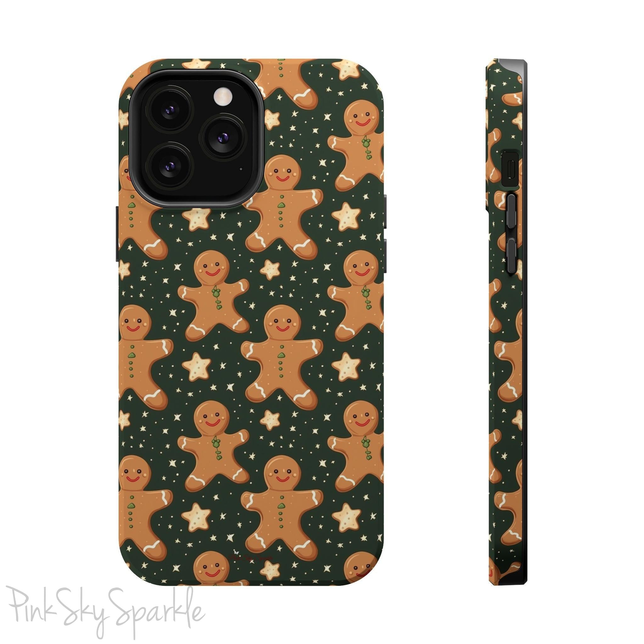 Gingerbread Dreams Magnetic iPhone Case featuring whimsical gingerbread cookies and a festive holiday design in warm, cozy colors. Compatible with iPhone models 13, 14, 15, and 16, this durable case is both stylish and protective, perfect for spreading holiday cheer.